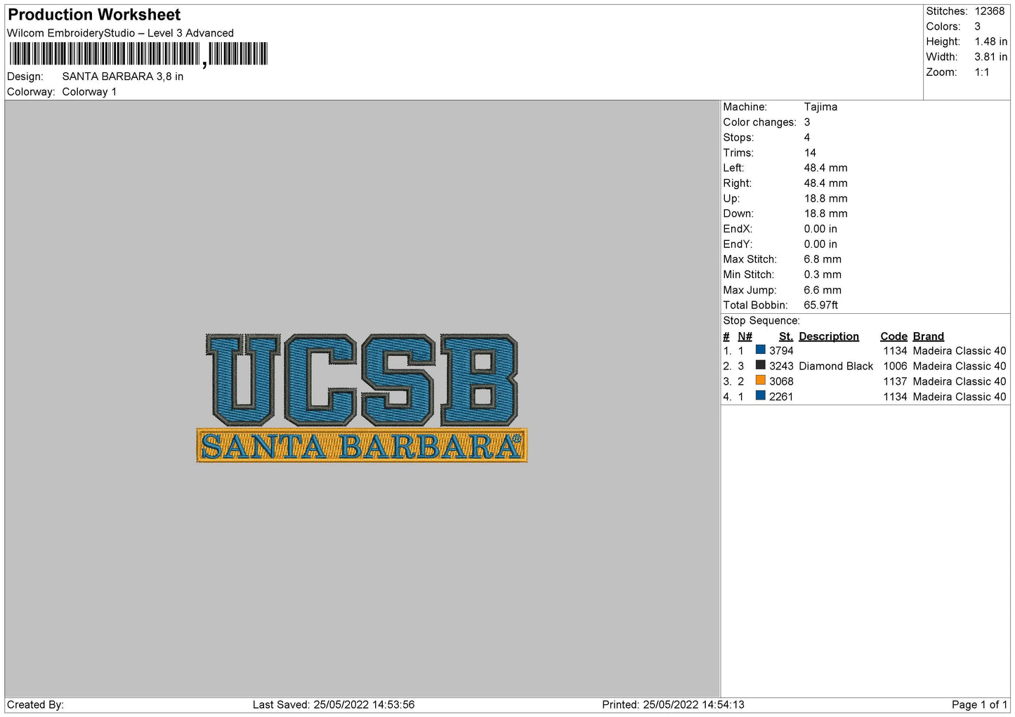 Santa Barbara Embroidery File 4 size