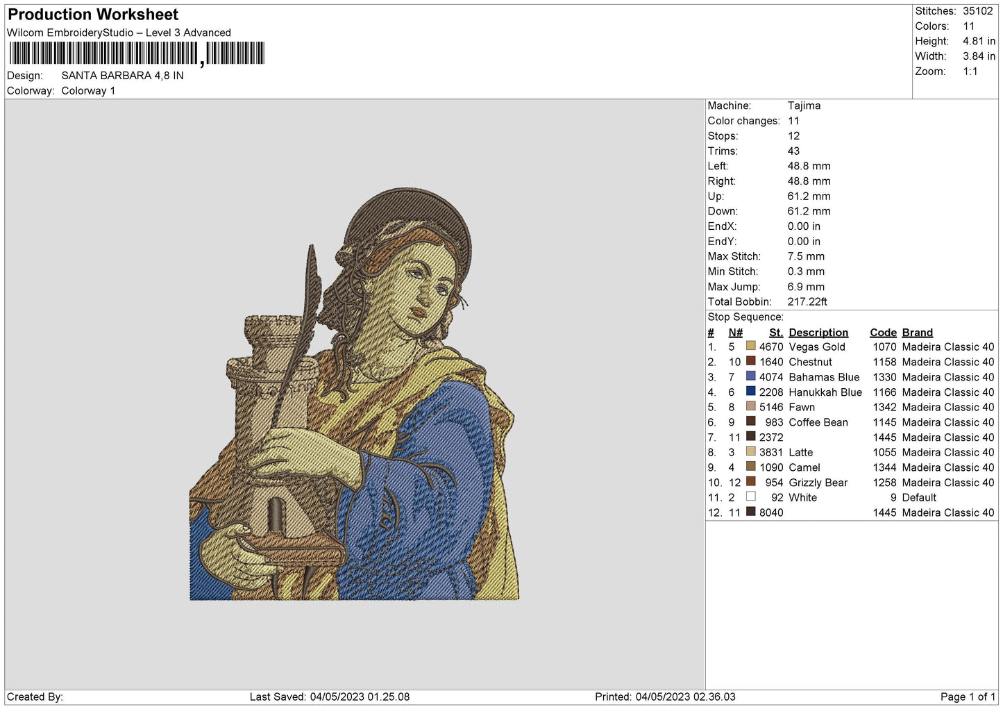 Santa Barbara Embroidery File 6 sizes