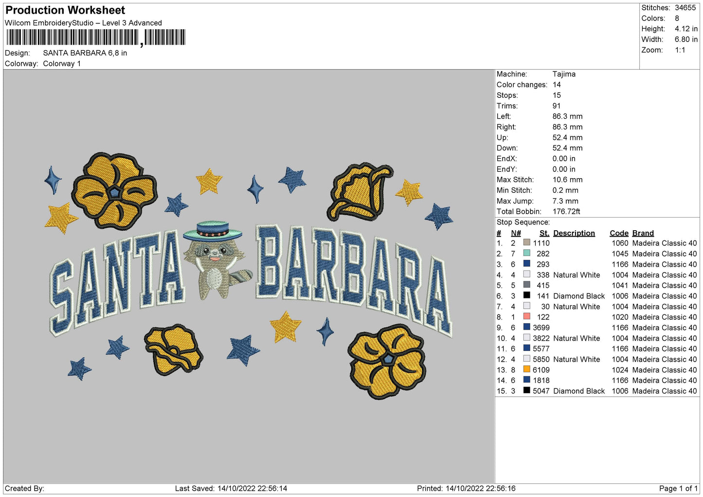 Santa Barbara 02 embroidery File 6 sizes