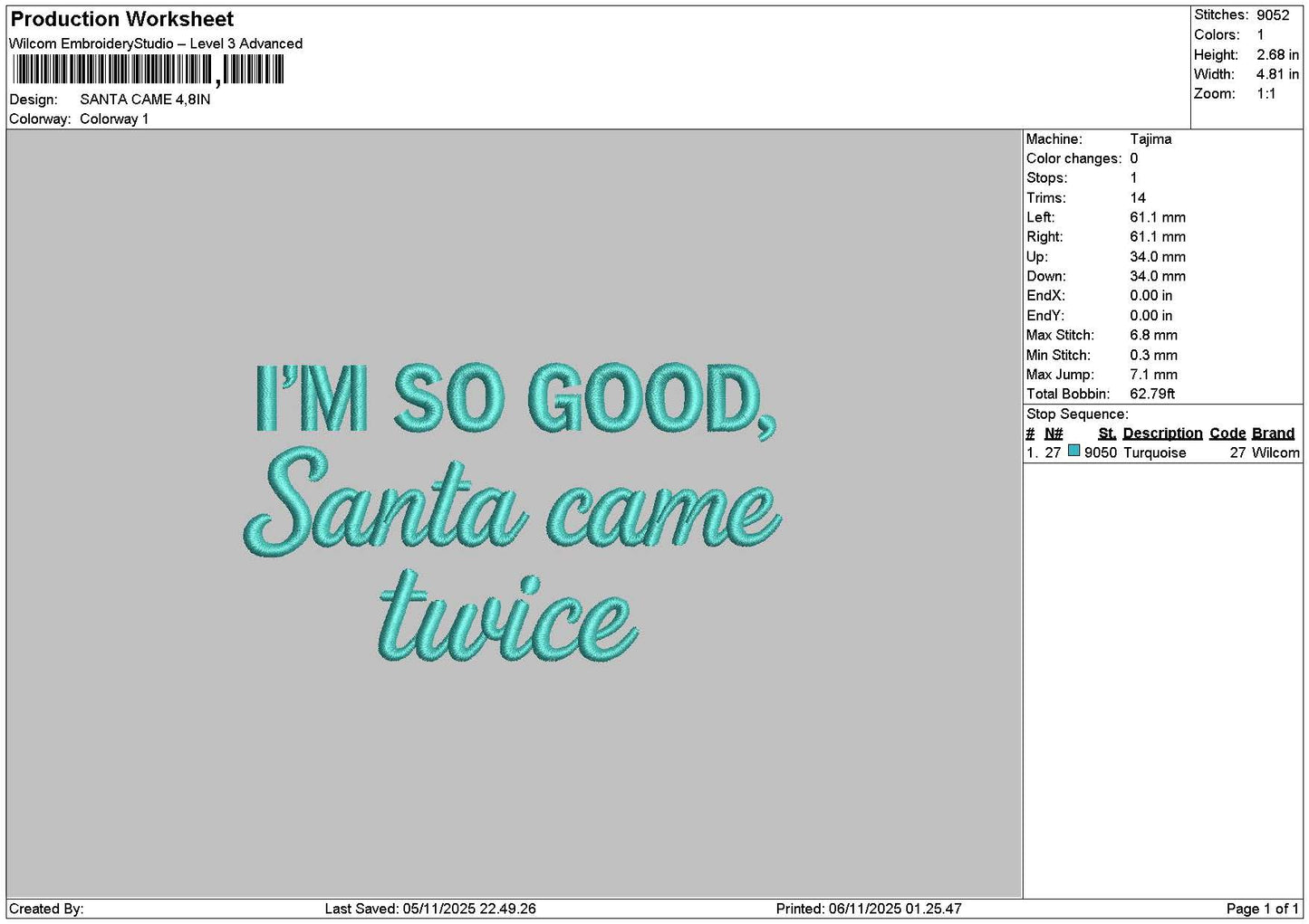 Cametext 0611 Embroidery File 6 sizes