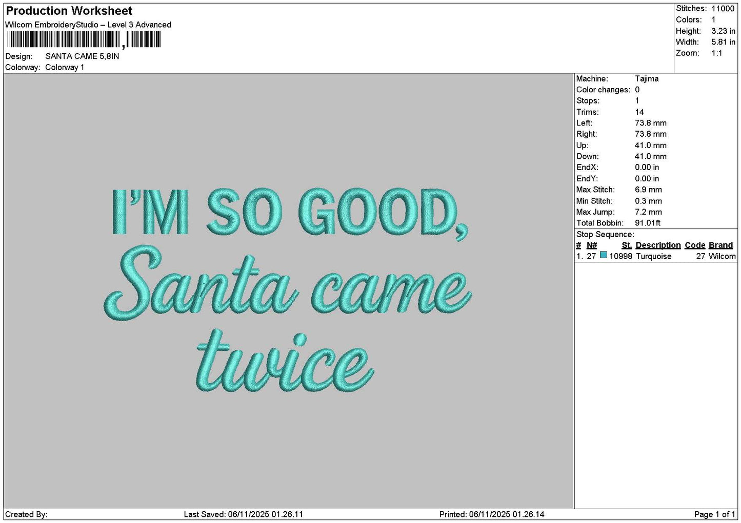 Cametext 0611 Embroidery File 6 sizes