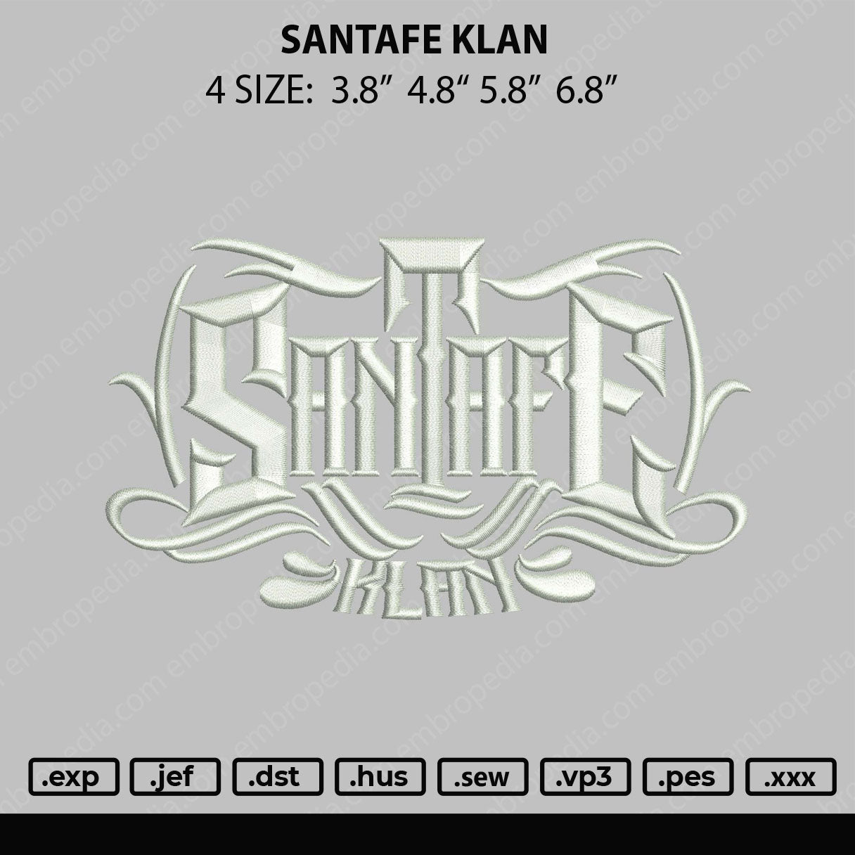 Santafe Klan Embroidery File 4 size