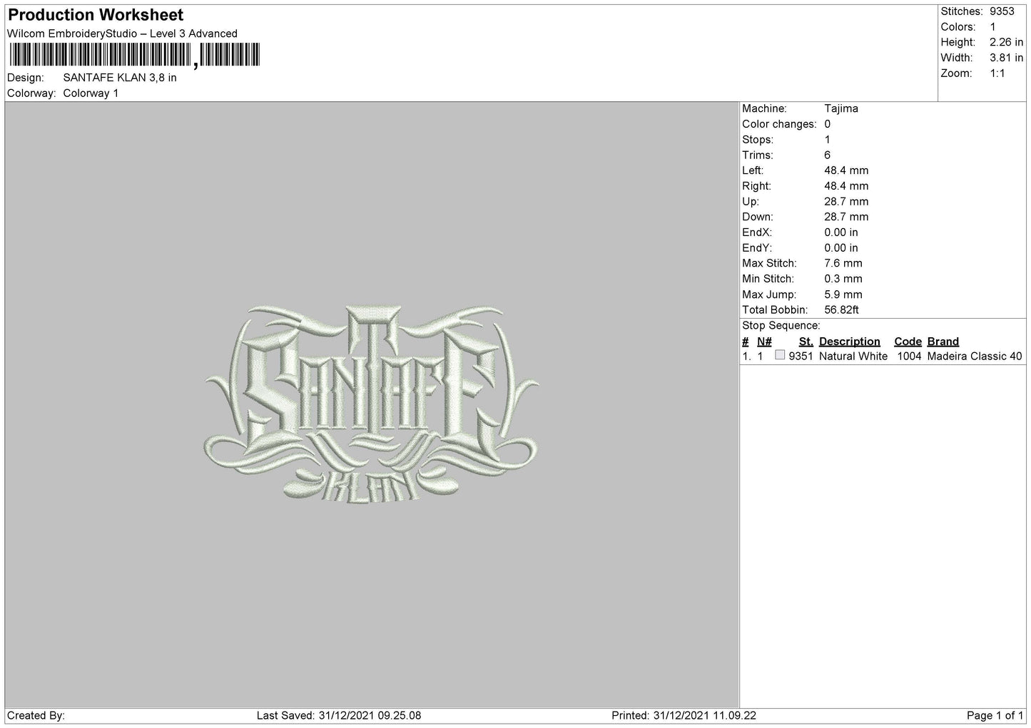 Santafe Klan Embroidery File 4 size