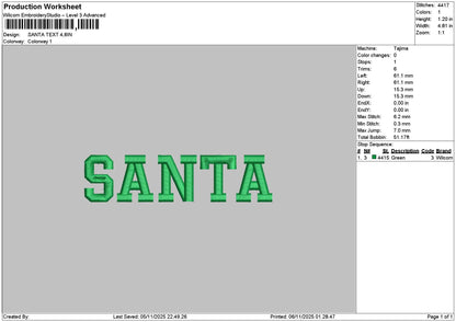 Santatext 0611 Embroidery File 6 sizes