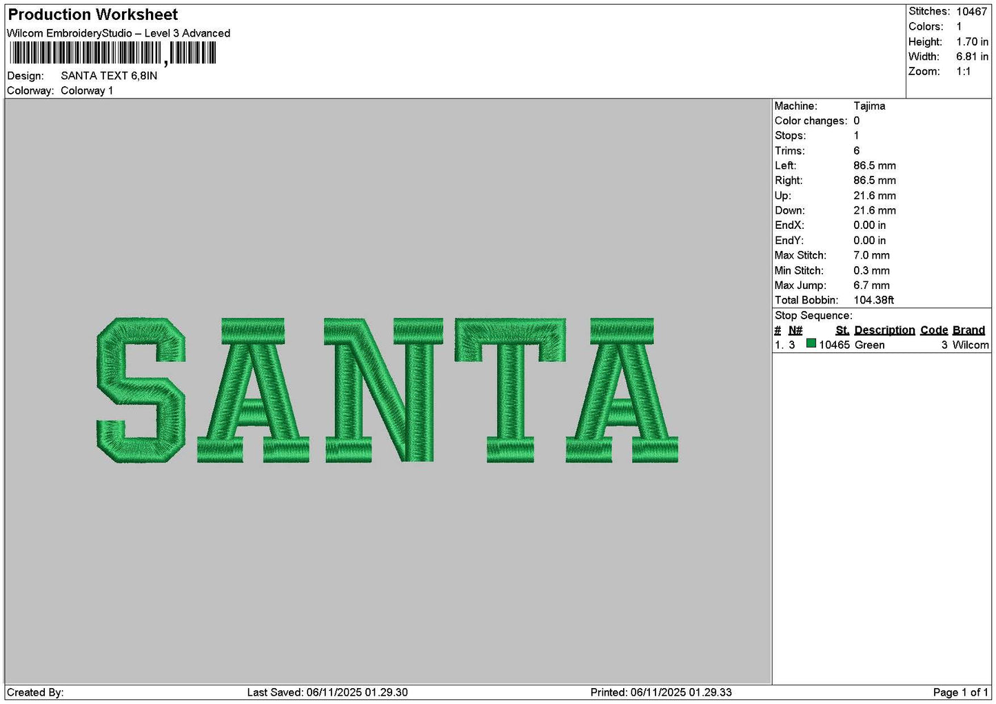Santatext 0611 Embroidery File 6 sizes