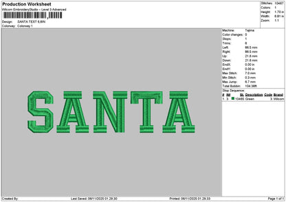 Santatext 0611 Embroidery File 6 sizes