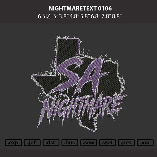 Nightmaretext 0206 Embroidery File 6 sizes