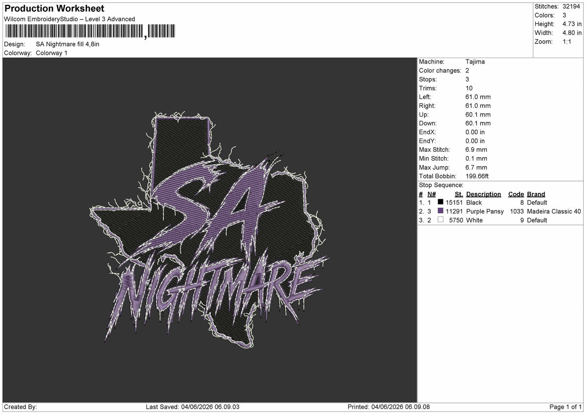 Nightmaretext 0206 Embroidery File 6 sizes