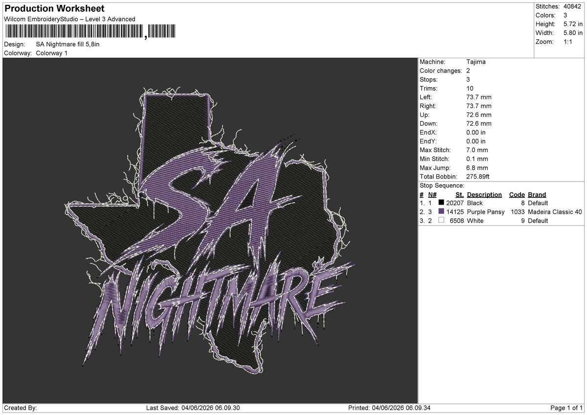 Nightmaretext 0206 Embroidery File 6 sizes
