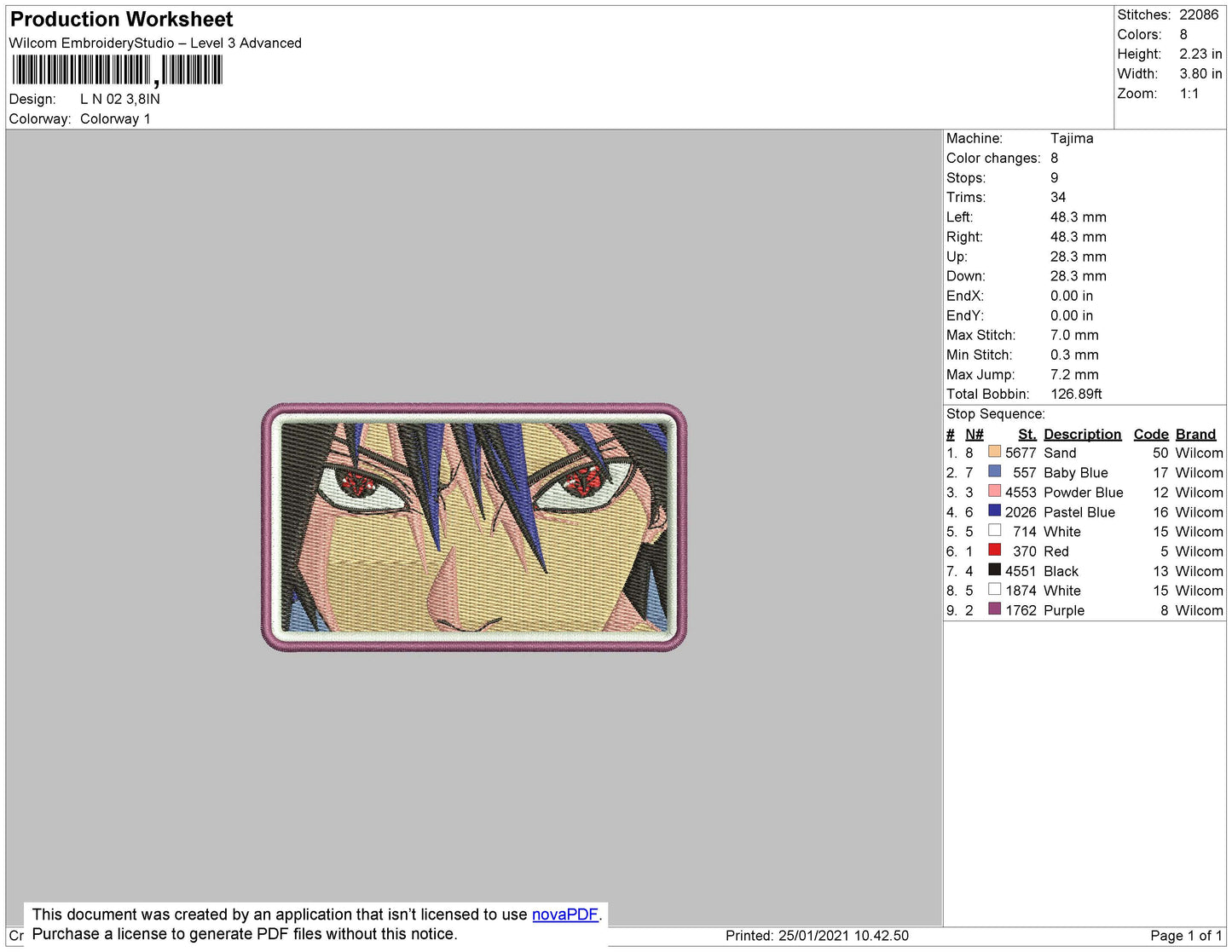 Sasuke Eyes Embroidery File 4 size