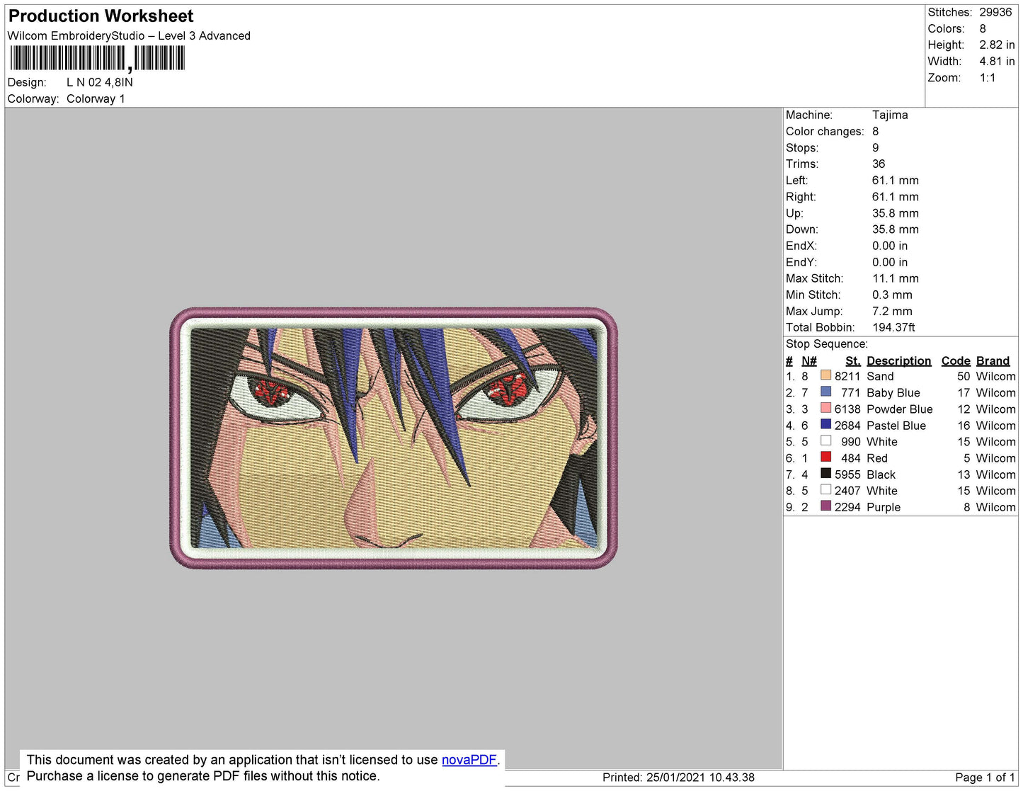 Sasuke Eyes Embroidery File 4 size