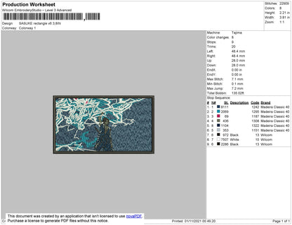 Sasuke Rectangle V6 Embroidery File 4 size