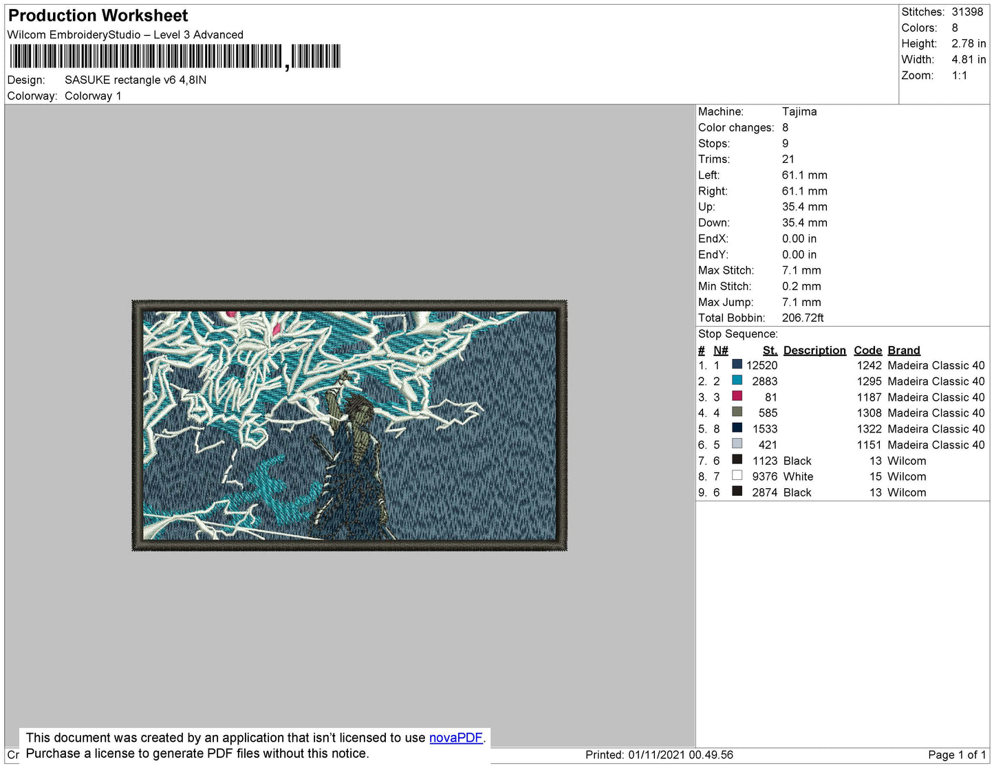 Sasuke Rectangle V6 Embroidery File 4 size