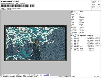 Sasuke Rectangle V6 Embroidery File 4 size