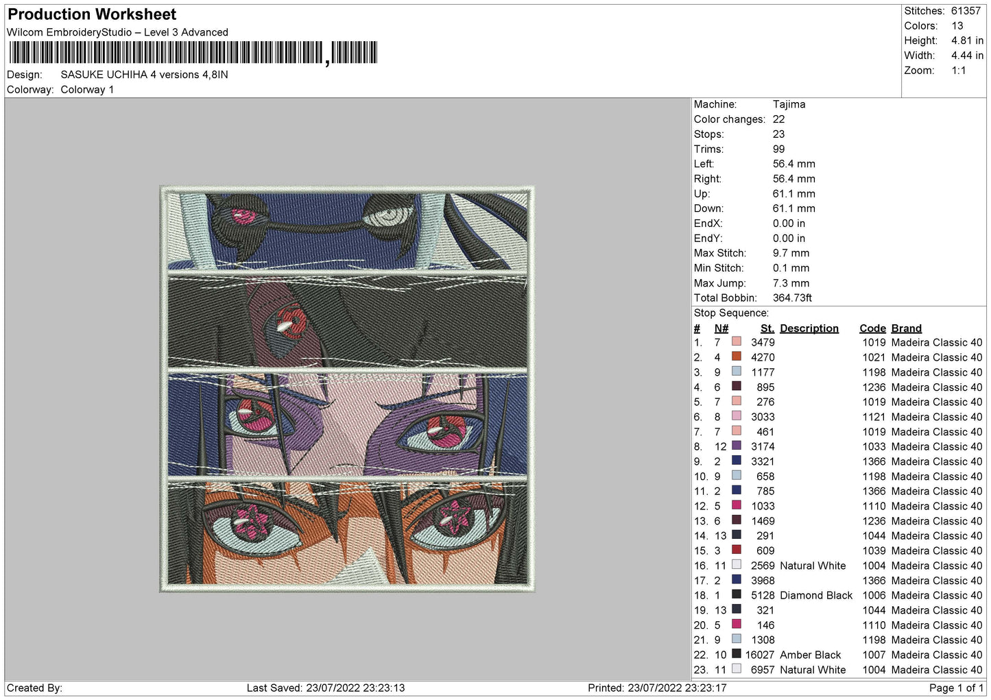 Sasuke Uciha 4 Ver Embroidery File 4 sizes