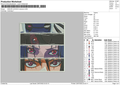 Sasuke Uciha 4 Ver Embroidery File 4 sizes