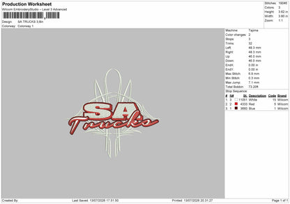 Sa Trucks Embroidery Machine Design File 9 sizes