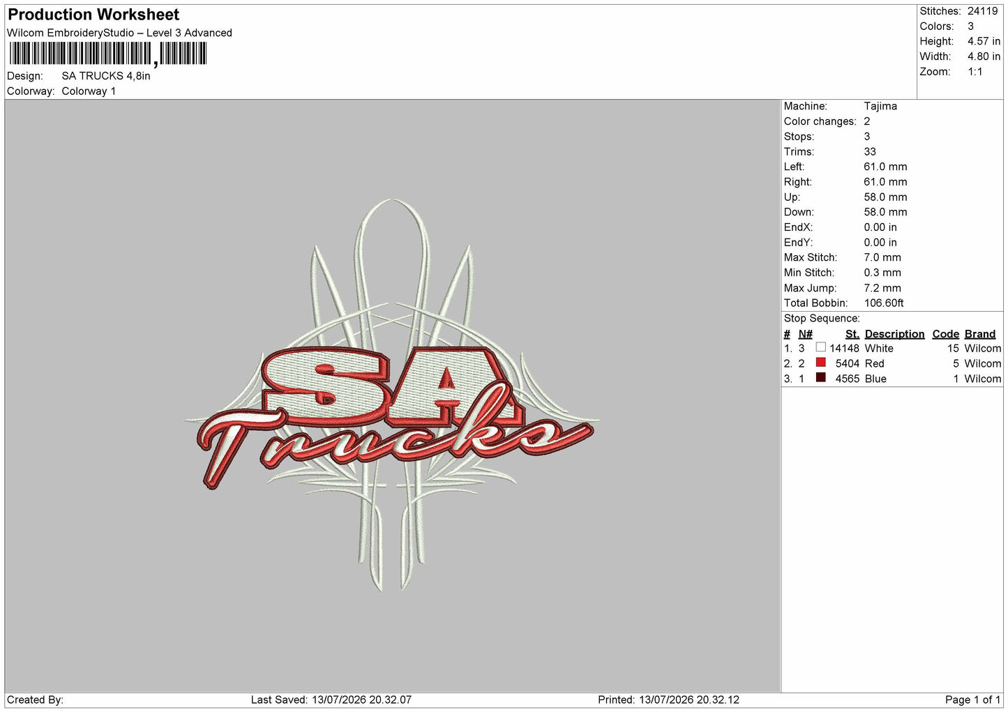 Sa Trucks Embroidery Machine Design File 9 sizes