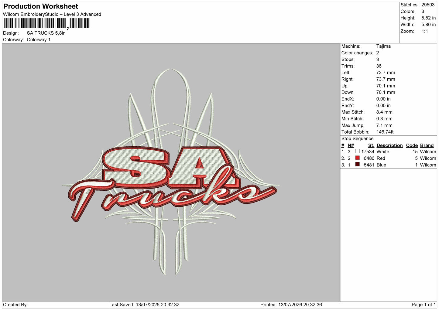 Sa Trucks Embroidery Machine Design File 9 sizes