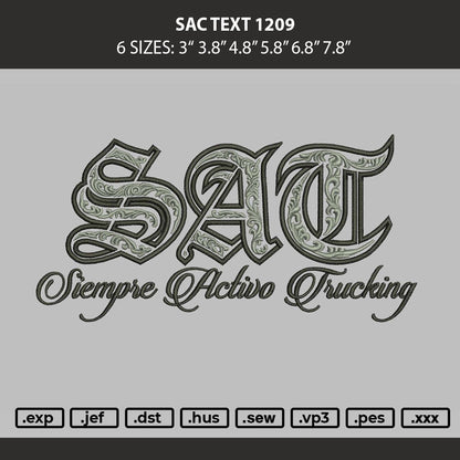 Sat Text 1209 Embroidery Machine Design File 6 sizes