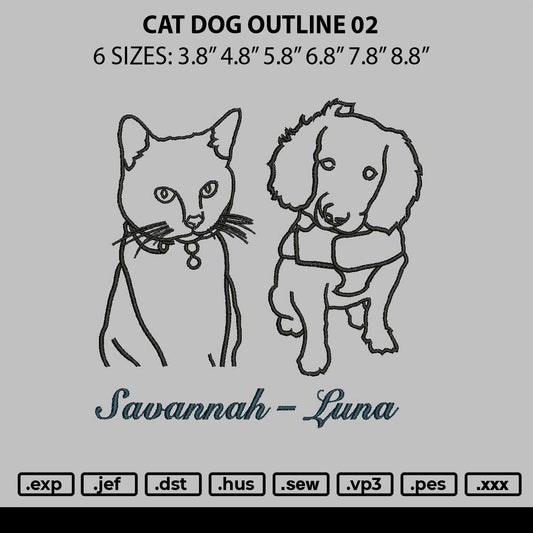 Cat Dog Outline 02 Embroidery File 6 sizes