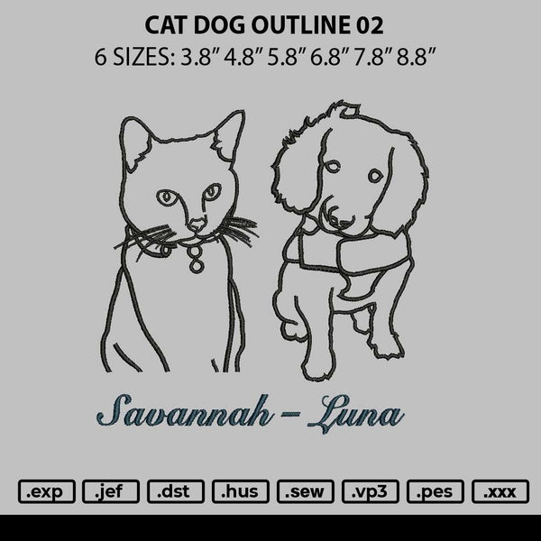 Cat Dog Outline 02 Embroidery File 6 sizes