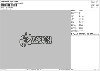 Saxon Embroidery File 6 sizes