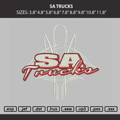 Sa Trucks Embroidery Machine Design File 9 sizes