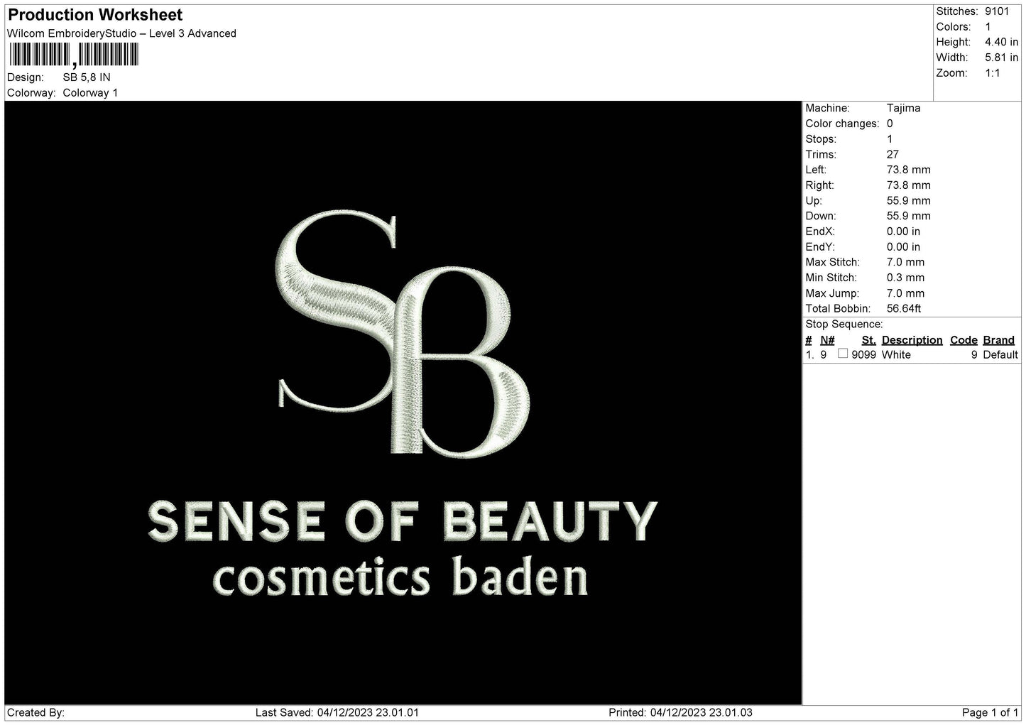 Sb Text Embroidery File 6 sizes