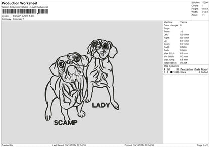 Lady Dogs Embroidery File 6 sizes