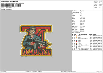 Scarface Embroidery File 6 sizes