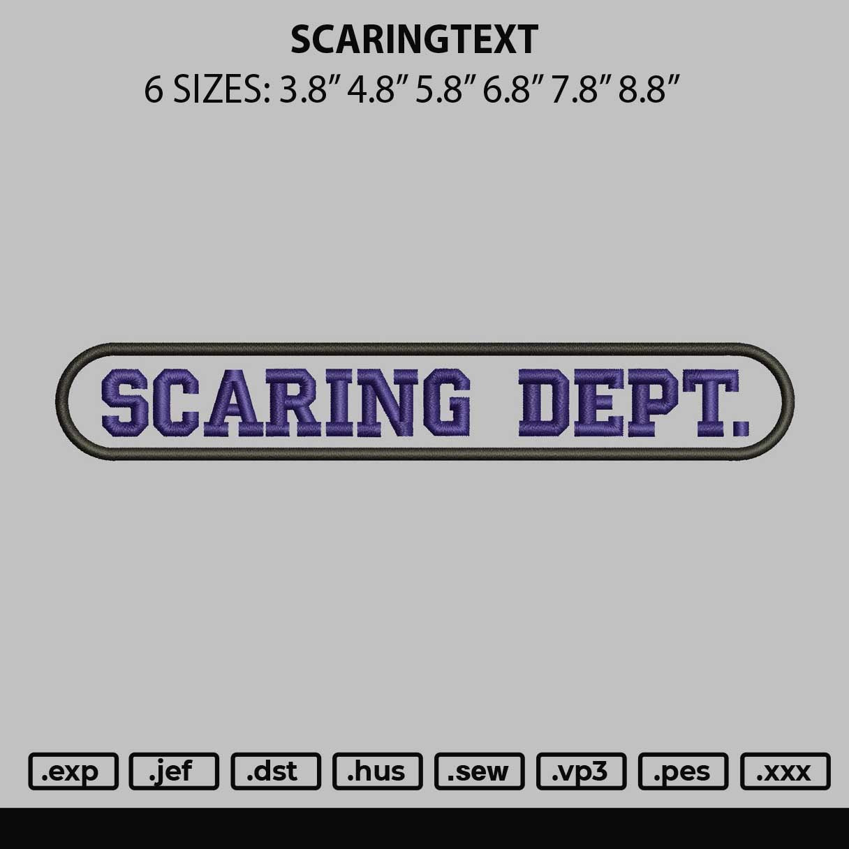 Scaringtext Embroidery File 6 sizes