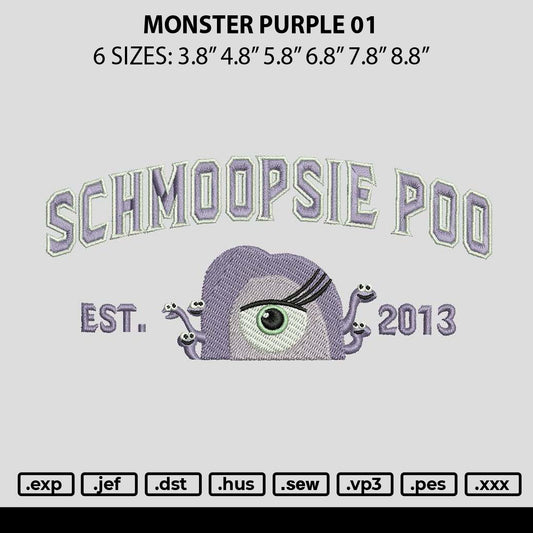 Monster Purple 01 Embroidery File 6 sizes