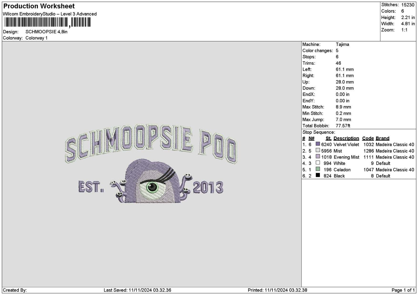 Monster Purple 01 Embroidery File 6 sizes
