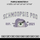 Purple Monster 01 Embroidery File 6 sizes