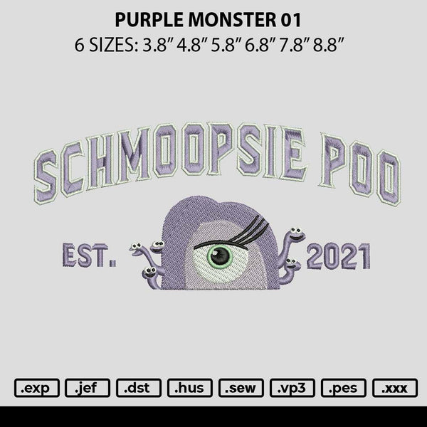 Purple Monster 01 Embroidery File 6 sizes