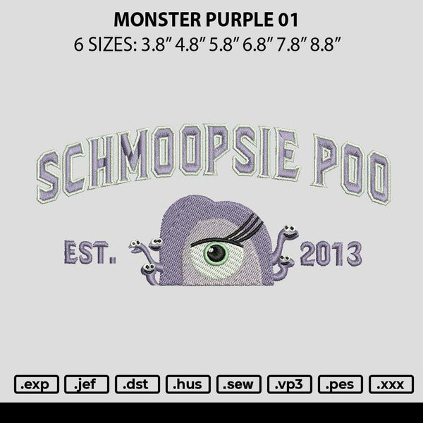 Monster Purple 01 Embroidery File 6 sizes