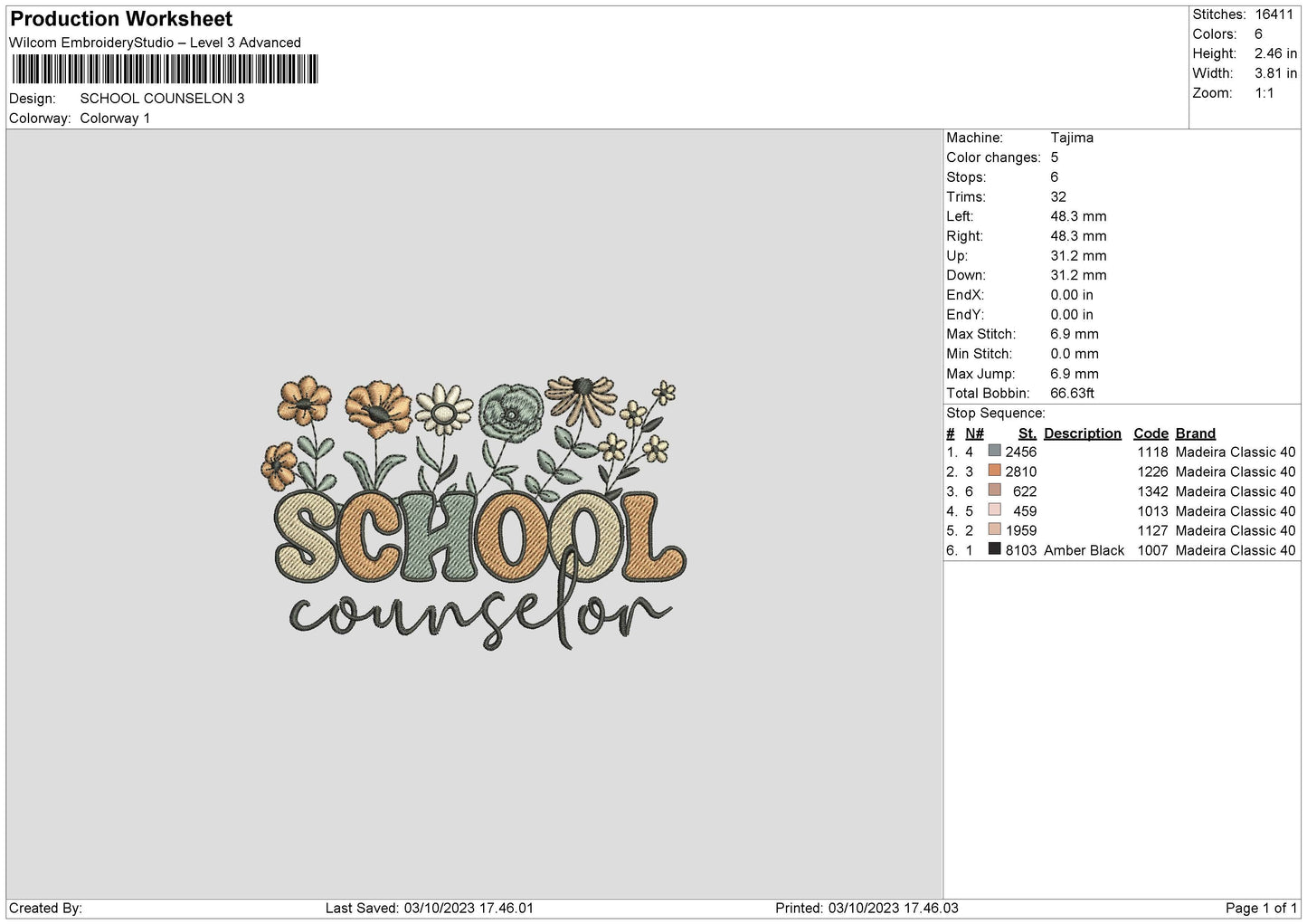 School Flowers Embroidery File 6 sizes