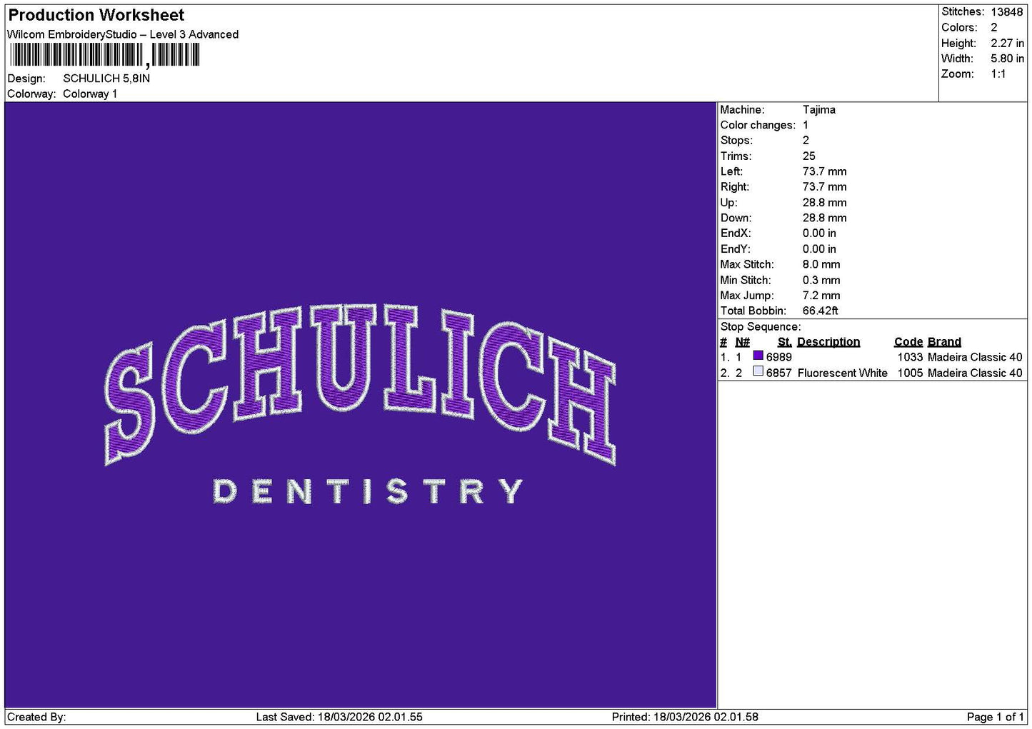 Schulichtext Embroidery File 6 sizes
