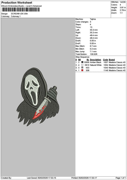 Scream V26 Embroidery File 6 sizes