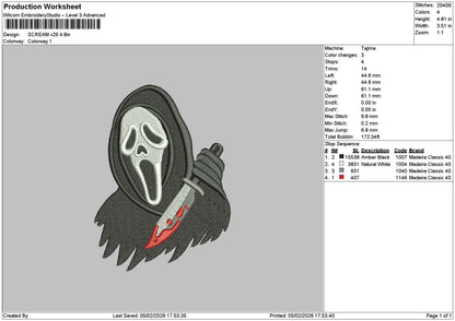 Scream V26 Embroidery File 6 sizes