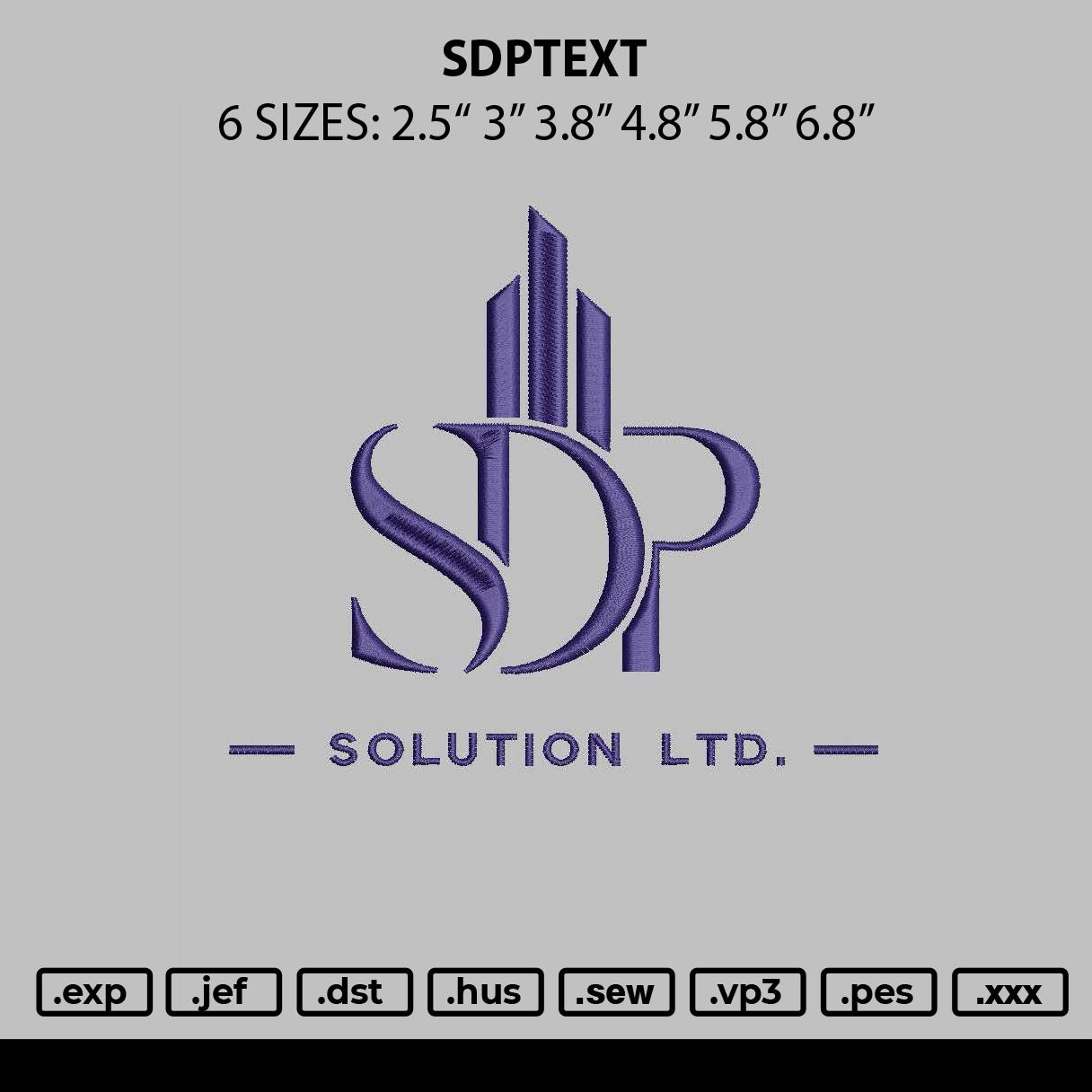 Sdptext Embroidery File 6 sizes