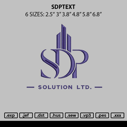 Sdptext Embroidery File 6 sizes