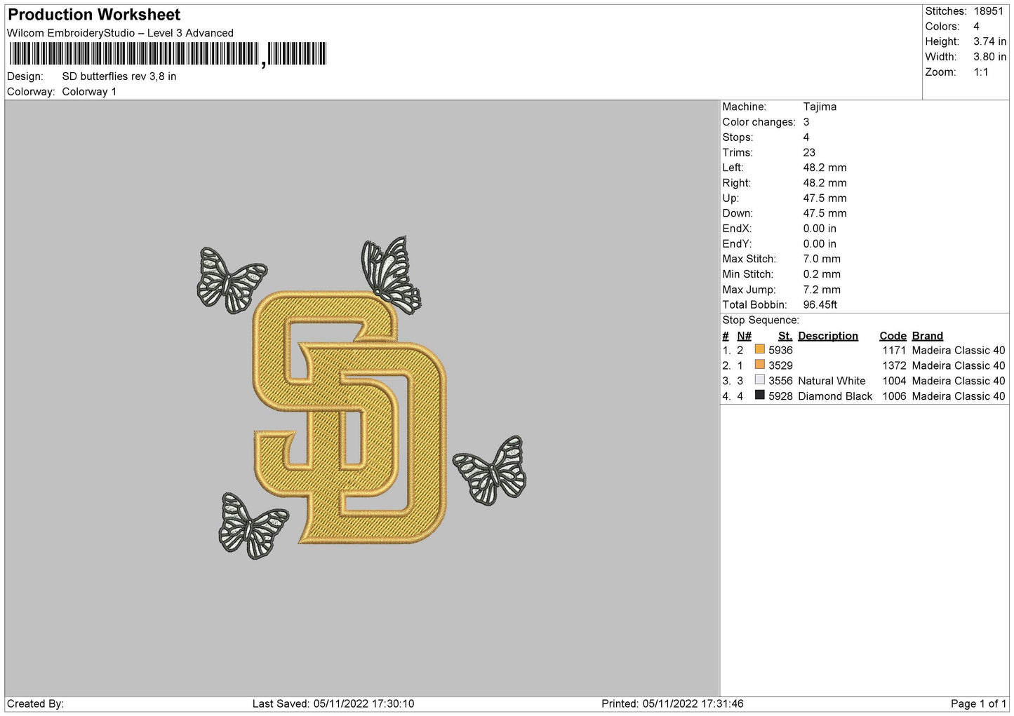 SD Butterflies Embroidery File 6 size