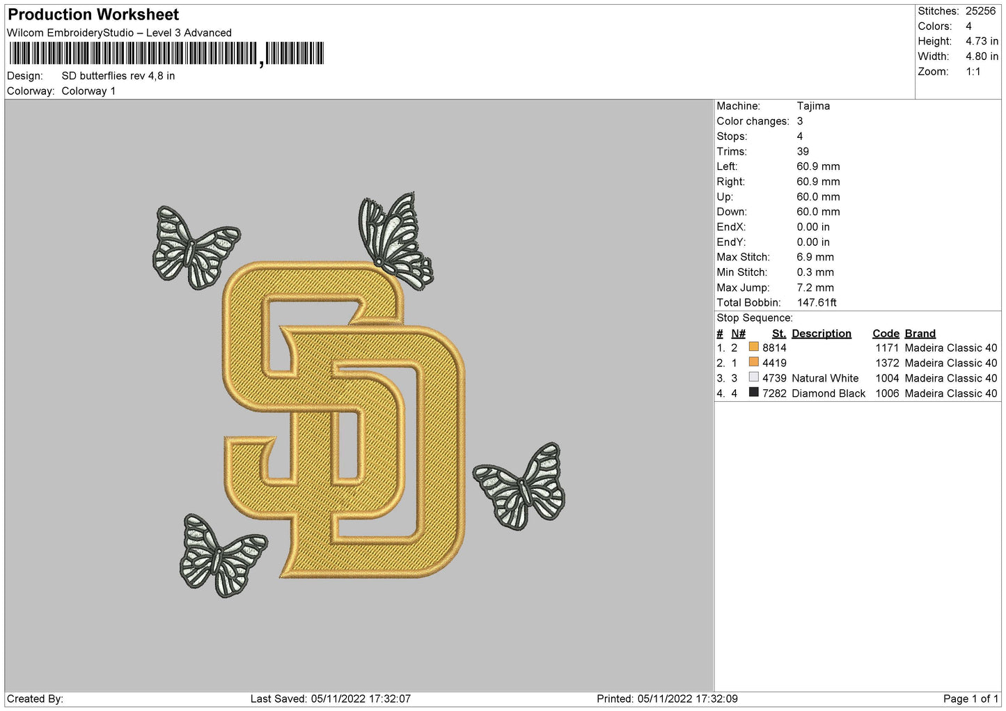 SD Butterflies Embroidery File 6 size