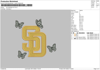 SD Butterflies Embroidery File 6 size