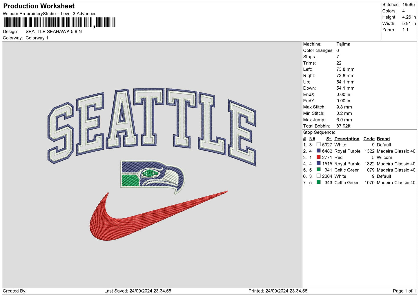 Seattletext 01 Embroidery File 6 sizes