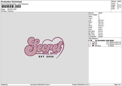 Secrettext 2903 Embroidery File 6 sizes