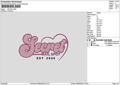 Secrettext 2903 Embroidery File 6 sizes