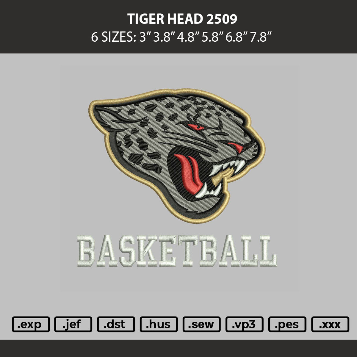 Tiger Head 2609 Embroidery Machine Design File 6 sizes